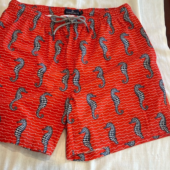 28022 Men's blue sea horse pattern orange Swim Shorts SZ XL - Picture 1 of 8